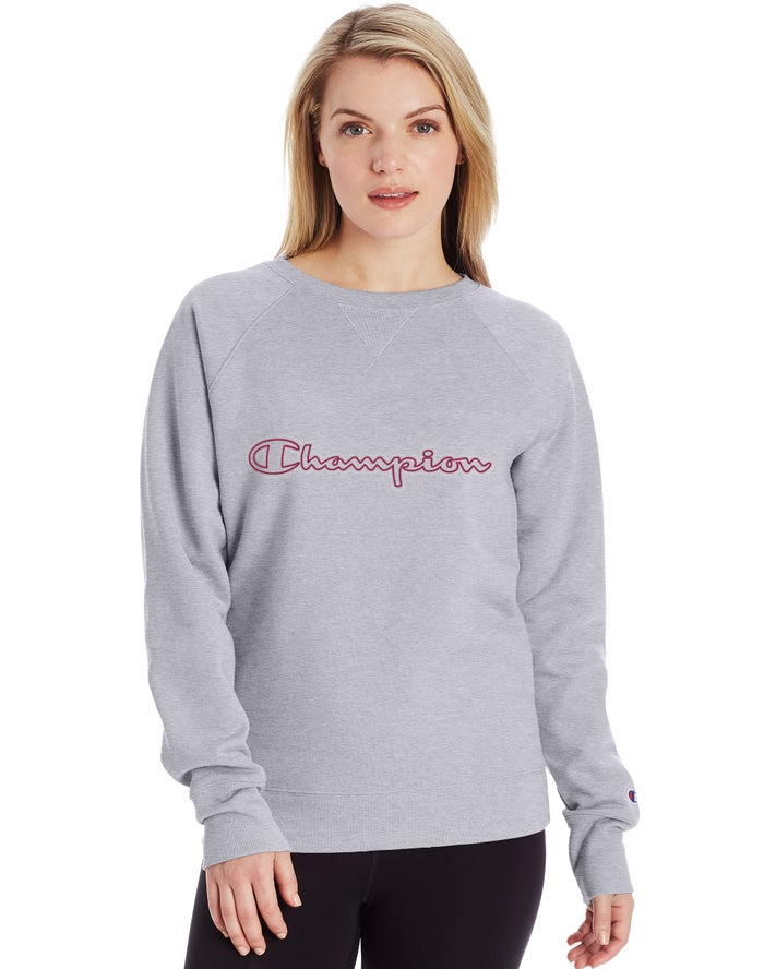 Champion Sweatshirt Dames - Grijs - Powerblend Fleece Classic Crew Script Logo ( 704158-XYV )